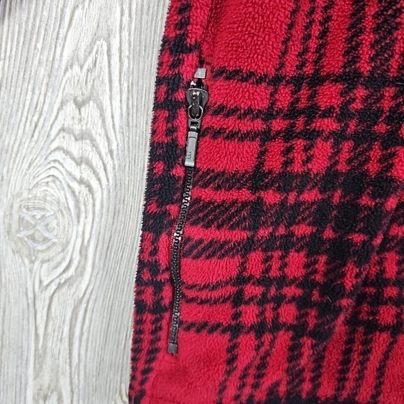 🎄 Eddie Bauer Red Plaid 1/4 Quarter Zip Fleece Pullover Polartec Holiday Cozy - Picture 5 of 8